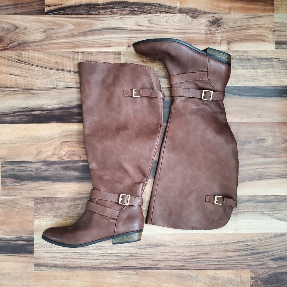 Brown pleather boots